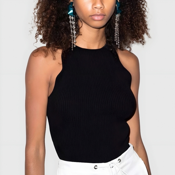 Ganni Tops - GANNI Ribbed Scalloped Sleeveless Black Top